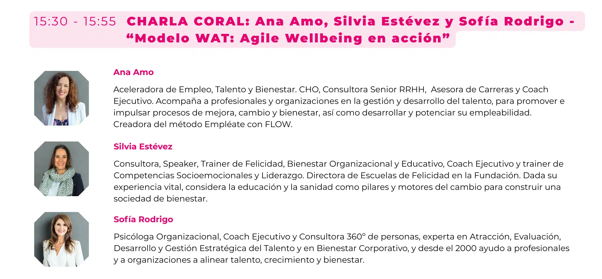 Coral talk — WAT model: Agile Wellbeing in action — Silvia Estévez · Sofía Rodrigo · Ana Amo