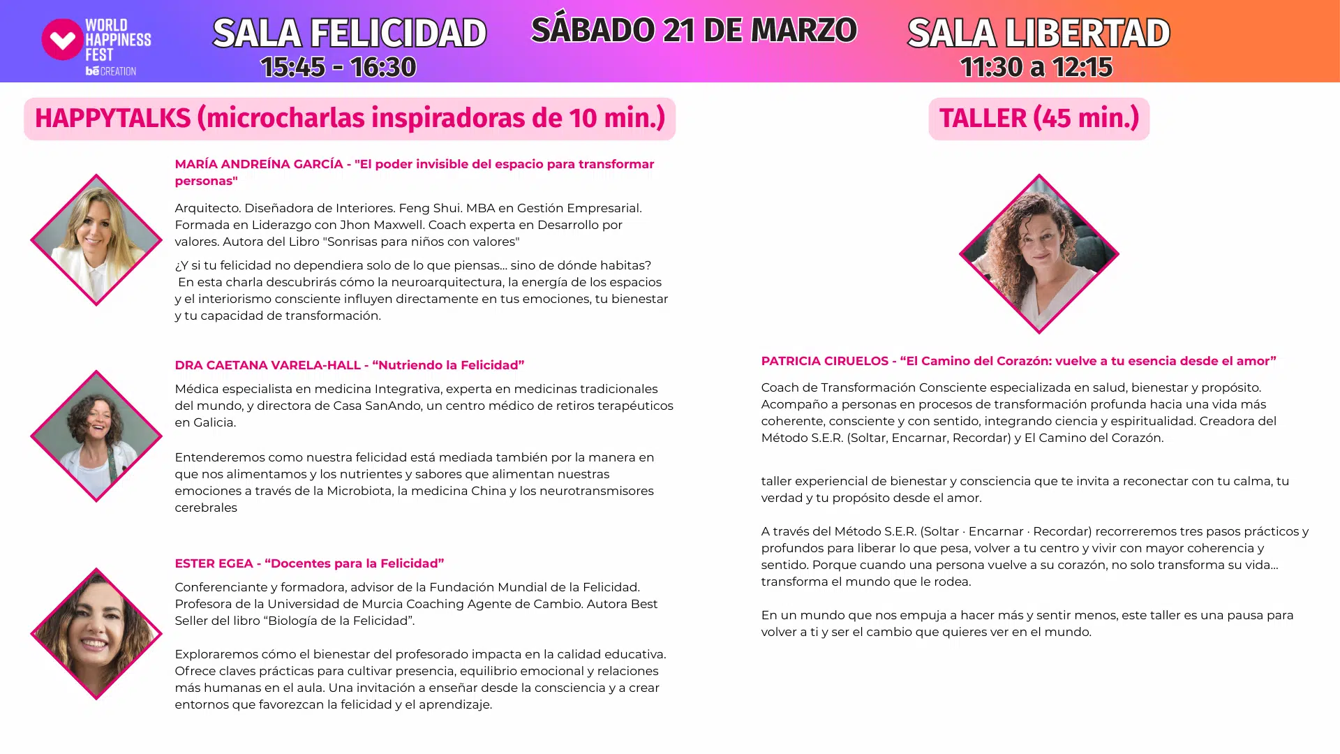Workshops — Saturday — Sala Libertad · 11:30–12:15
