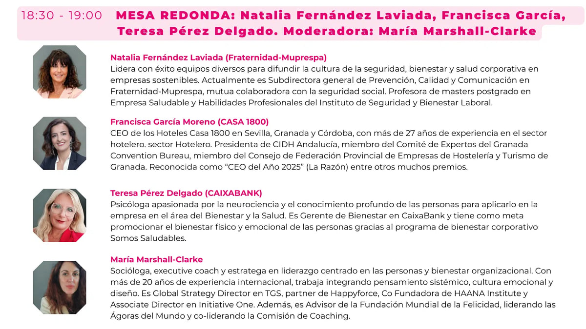 Round table — Natalia Fernández Laviada · Francisca García · Teresa Pérez Delgado · Mod. María Marshall Clarke
